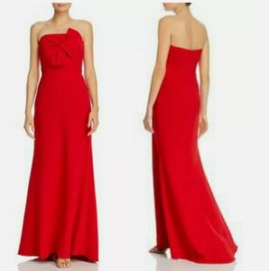 Aqua strapless bow red evening formal maxi dress